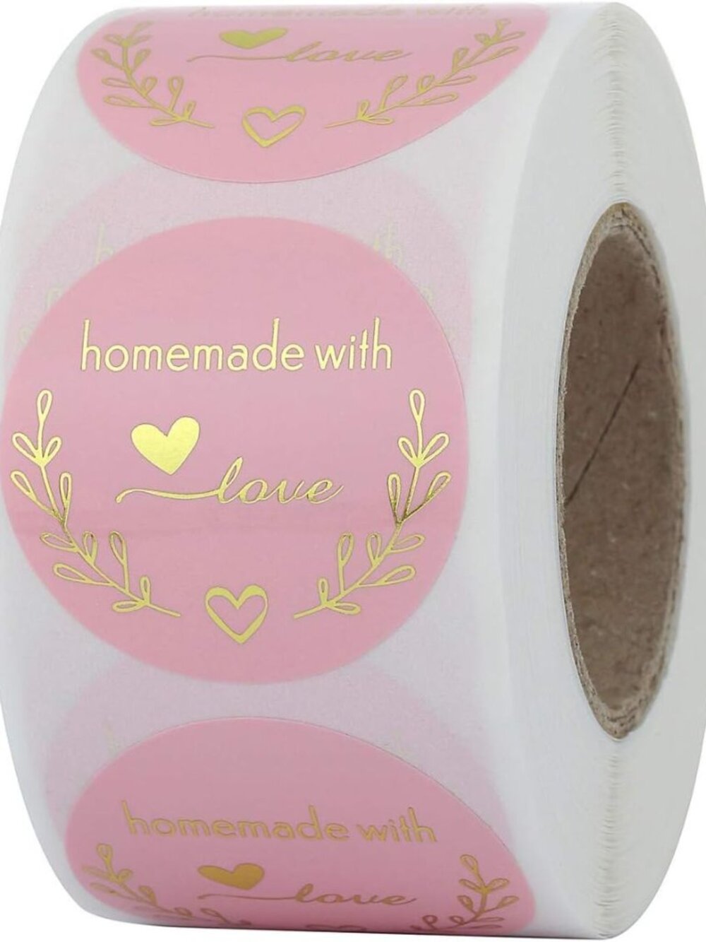 1.5 Inch Round Homemade with Love Stickers Pink for Packaging, Cookie Bags, Smal
